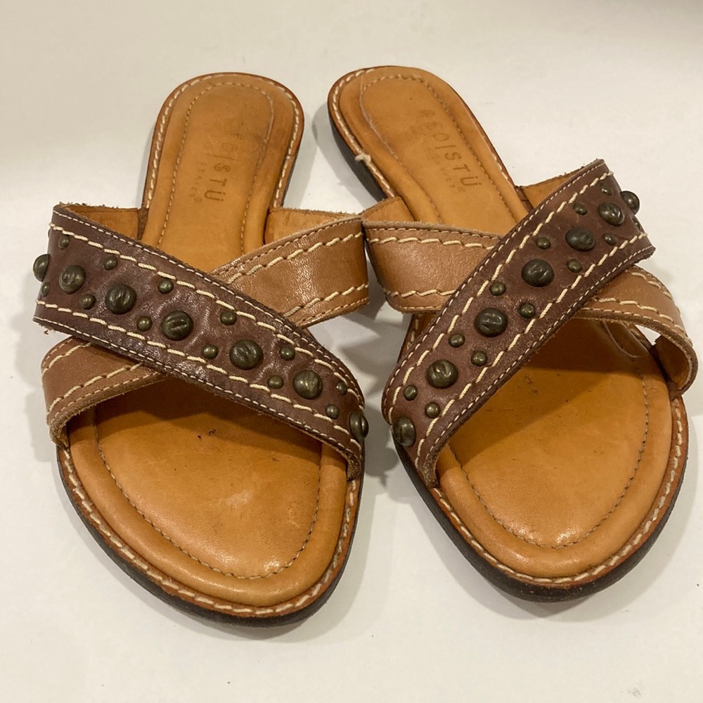 Bed Stu brown leather sandals with bronze accents & light stitching Size…